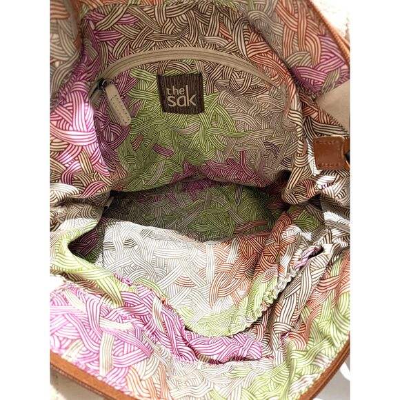 The Sack  genuine leather shoulder Bag neutral beige mid size boho women - Picture 7 of 13